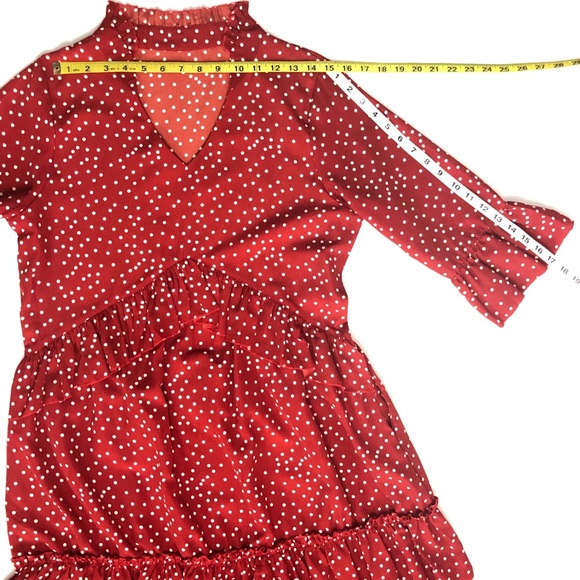 Polka Dot Long Sleeve V-neck Ruffled Dress - Picture 7 of 8